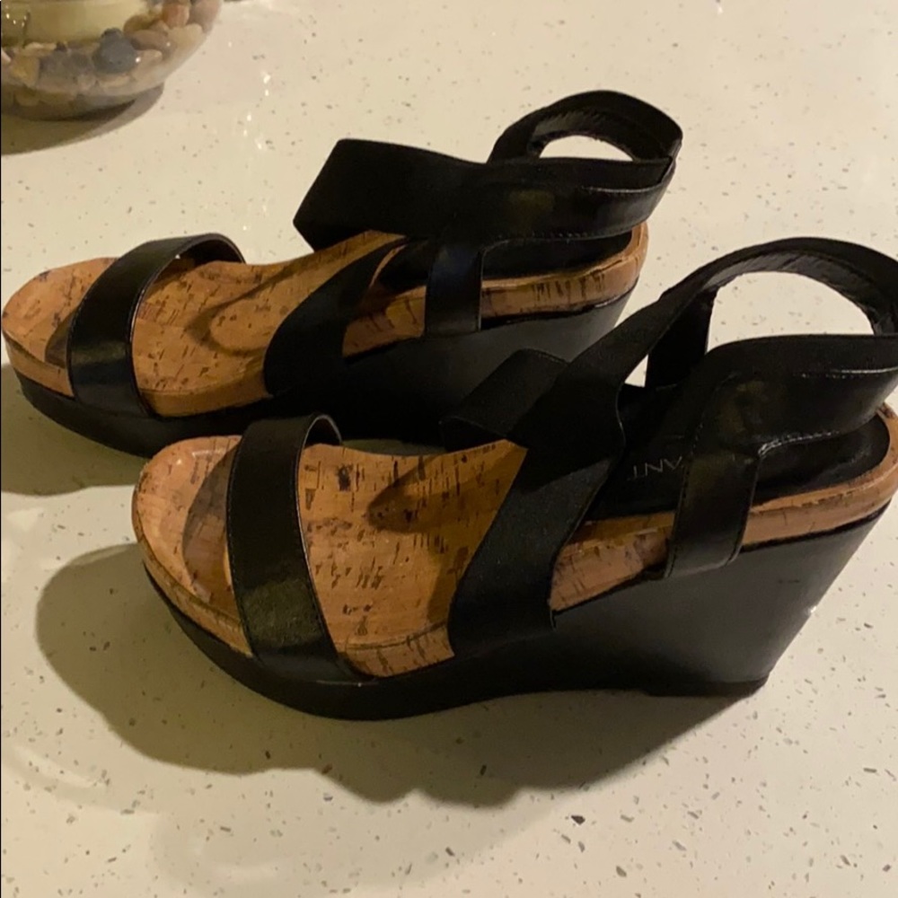 Cork / Black Wide Width Wedges - WORN ONCE